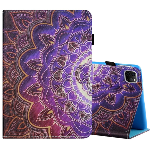 Sewing Thread Horizontal Painted Flat Leather Case with Pen Cover & Anti Skid Strip & Card Slot & Holder & Sleep / Wake-up Function