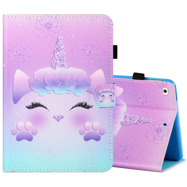 Sewing Thread Horizontal Painted Flat Leather Case with Pen Cover & Anti Skid Strip & Card Slot & Holder & Sleep / Wake-up Function