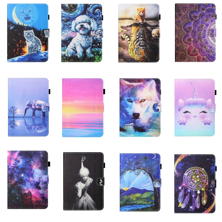 Sewing Thread Horizontal Painted Flat Leather Case with Pen Cover & Anti Skid Strip & Card Slot & Holder & Sleep / Wake-up Function