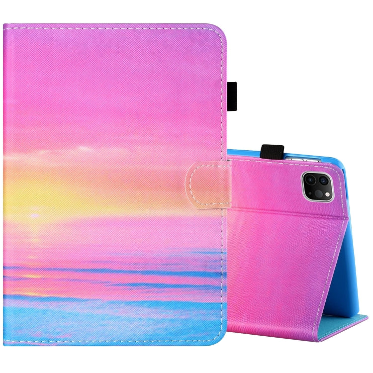 Sewing Thread Horizontal Painted Flat Leather Case with Pen Cover & Anti Skid Strip & Card Slot & Holder & Sleep / Wake-up Function