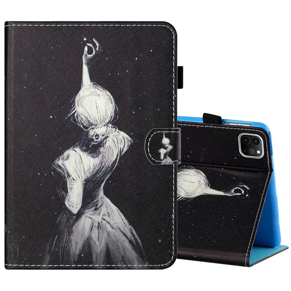 Sewing Thread Horizontal Painted Flat Leather Case with Pen Cover & Anti Skid Strip & Card Slot & Holder & Sleep / Wake-up Function