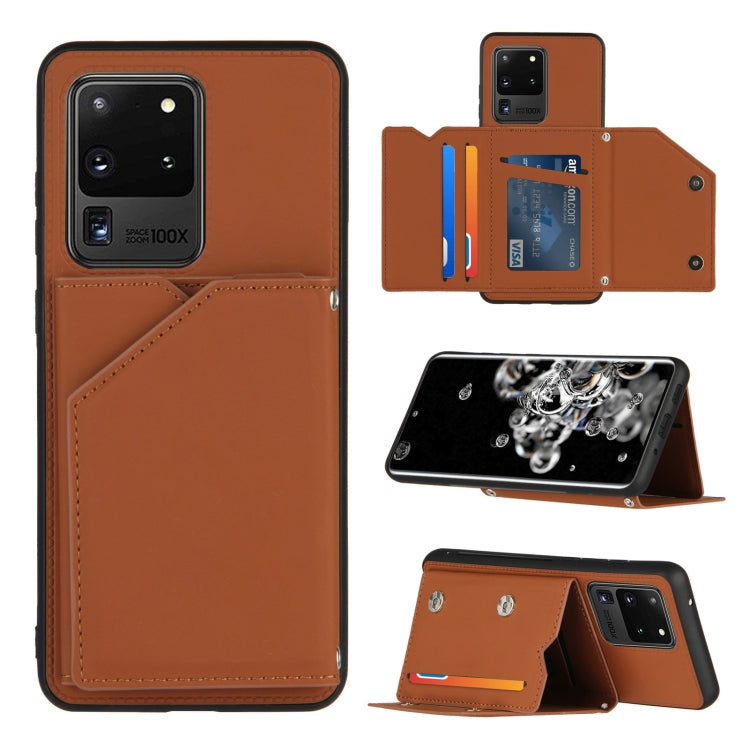 Skin Feel PU + TPU + PC Back Cover Shockproof Case with Card Slots & Holder & Photo Frame, For Samsung Galaxy S20 Ultra