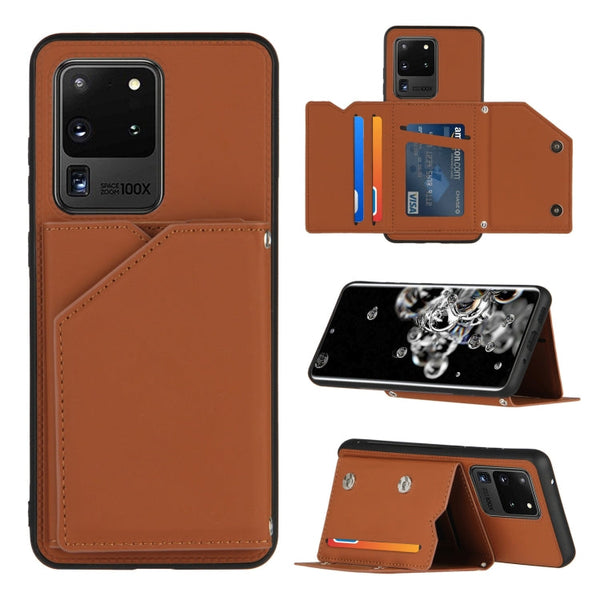 Skin Feel PU + TPU + PC Back Cover Shockproof Case with Card Slots & Holder & Photo Frame, For Samsung Galaxy S20 Ultra
