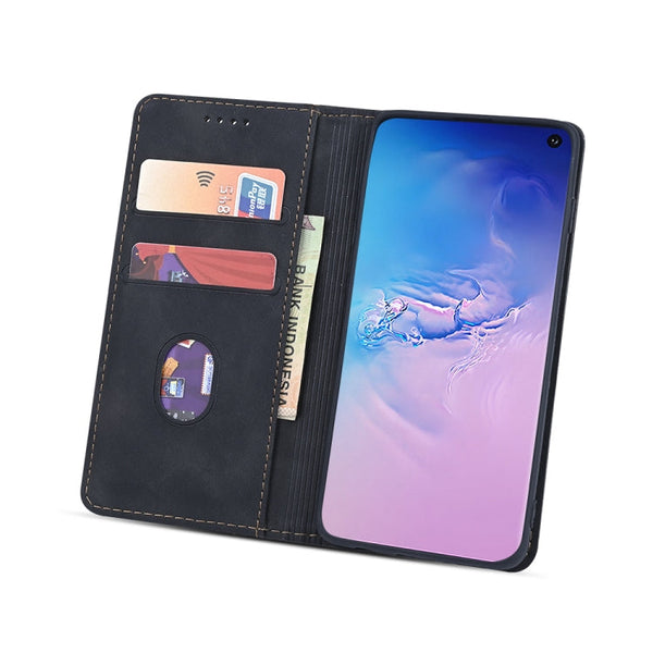 Skin-feel Calfskin Texture Magnetic Dual-Fold Horizontal Flip Leather Case with Holder & Card Slots & Wallet