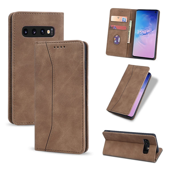 Skin-feel Calfskin Texture Magnetic Dual-Fold Horizontal Flip Leather Case with Holder & Card Slots & Wallet