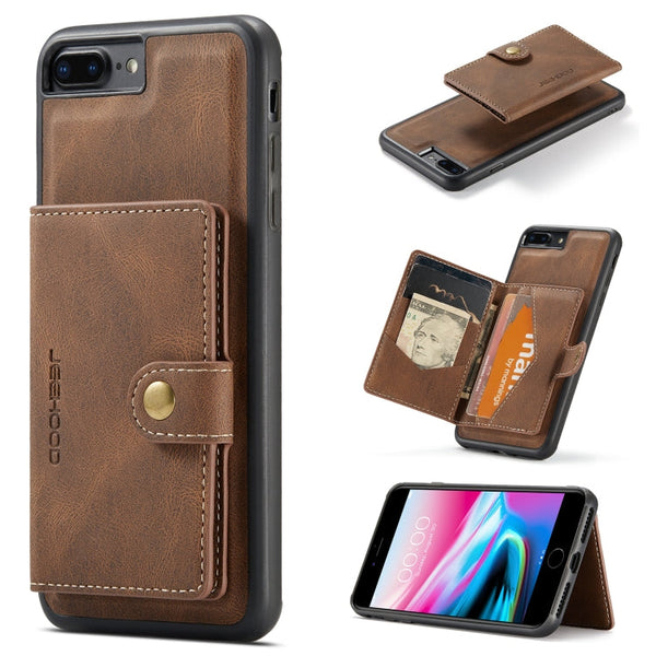 JEEHOOD Retro Magnetic Detachable Protective Case with Wallet & Card Slot & Holder, For iPhone 8 Plus & 7 Plus, For iPhone SE 2022 / SE 2020 & 8 & 7, For iPhone X / XS, For iPhone XR