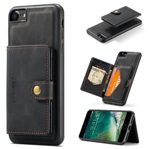 JEEHOOD Retro Magnetic Detachable Protective Case with Wallet & Card Slot & Holder, For iPhone 8 Plus & 7 Plus, For iPhone SE 2022 / SE 2020 & 8 & 7, For iPhone X / XS, For iPhone XR