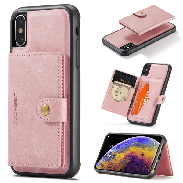 JEEHOOD Retro Magnetic Detachable Protective Case with Wallet & Card Slot & Holder, For iPhone 8 Plus & 7 Plus, For iPhone SE 2022 / SE 2020 & 8 & 7, For iPhone X / XS, For iPhone XR
