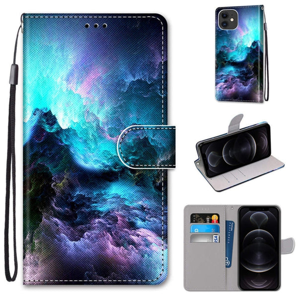Coloured Drawing Cross Texture Horizontal Flip PU Leather Case with Holder & Card Slots & Wallet & Lanyard, For iPhone 12 / 12 Pro