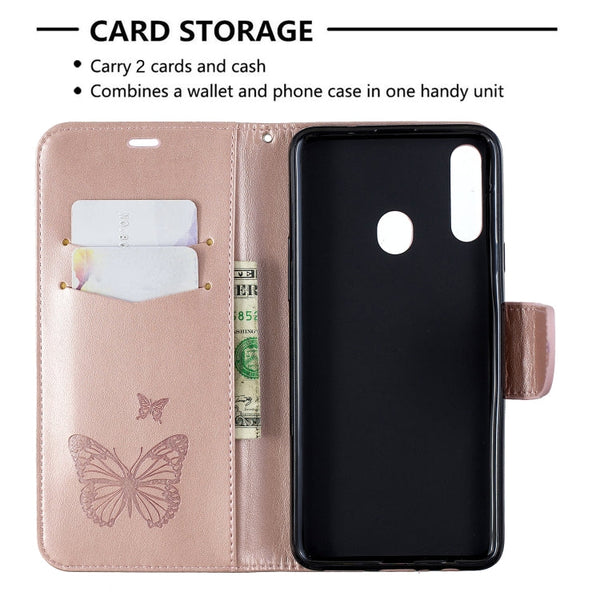 Two Butterflies Embossing Pattern Horizontal Flip Leather Case with Holder & Card Slot & Wallet & Lanyard, For Galaxy A20s, For Xiaomi Redmi Note 8 Pro