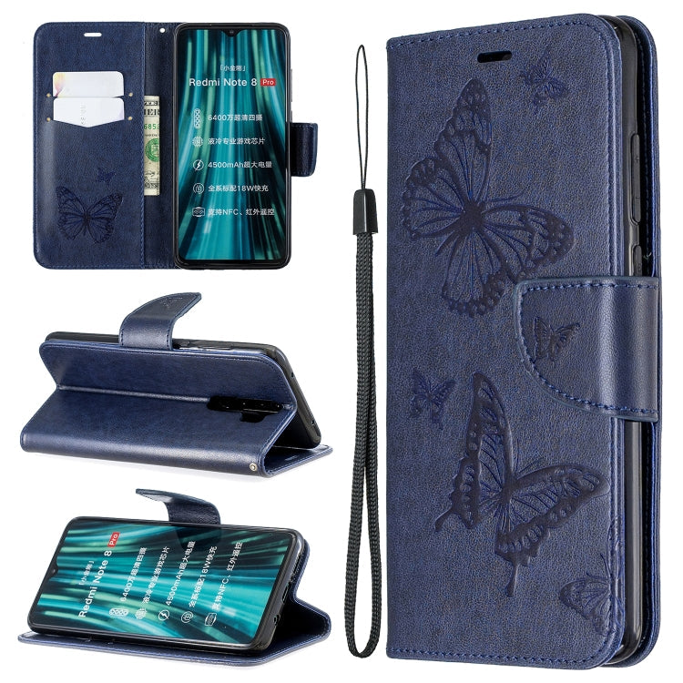 Two Butterflies Embossing Pattern Horizontal Flip Leather Case with Holder & Card Slot & Wallet & Lanyard, For Galaxy A20s, For Xiaomi Redmi Note 8 Pro