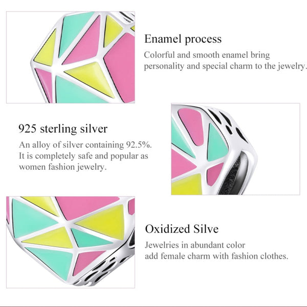 S925 Sterling Silver Heart Geometry Beads DIY Bracelet Necklace Accessories