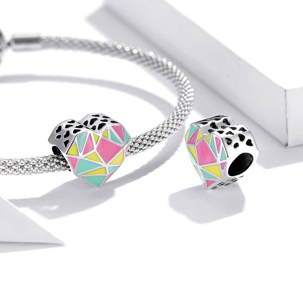 S925 Sterling Silver Heart Geometry Beads DIY Bracelet Necklace Accessories
