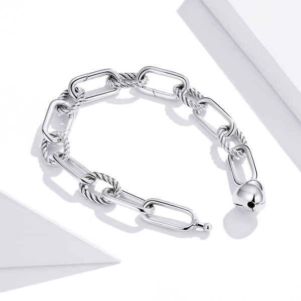 S925 Sterling Silver Paperclip Love Women Bracelet Jewelry