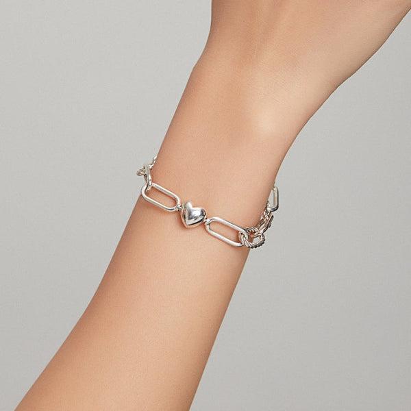 S925 Sterling Silver Paperclip Love Women Bracelet Jewelry