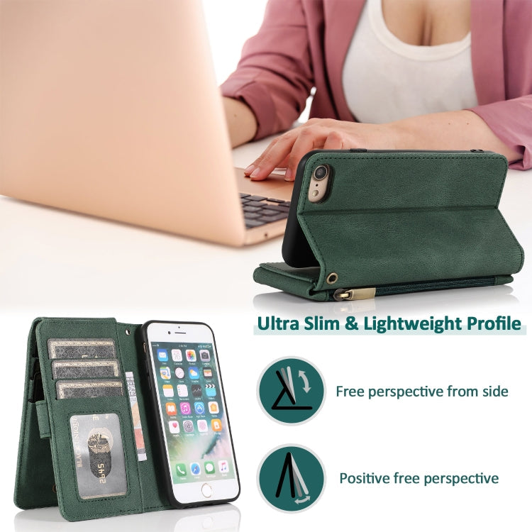 Skin-feel Crazy Horse Texture Zipper Wallet Bag Horizontal Flip Leather Case with Holder & Card Slots & Wallet & Lanyard, For iPhone 6, For iPhone 6 Plus, For iPhone SE 2022 / SE 2020 / 8 / 7, For iPhone 8 Plus / 7 Plus