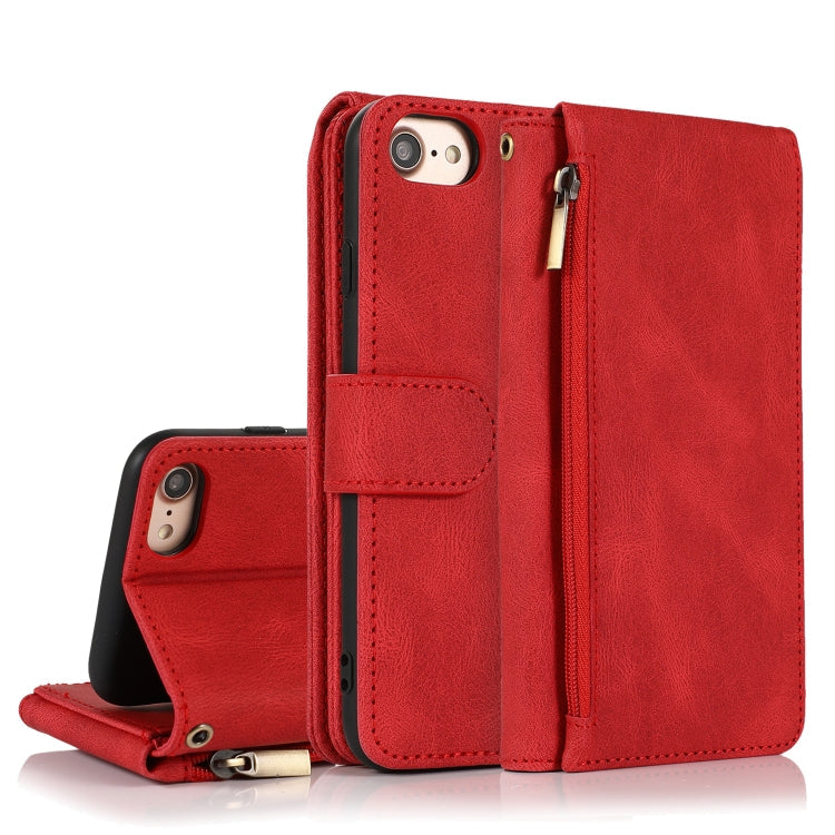 Skin-feel Crazy Horse Texture Zipper Wallet Bag Horizontal Flip Leather Case with Holder & Card Slots & Wallet & Lanyard, For iPhone 6, For iPhone 6 Plus, For iPhone SE 2022 / SE 2020 / 8 / 7, For iPhone 8 Plus / 7 Plus