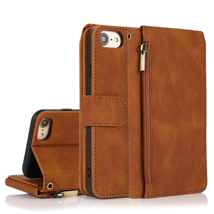 Skin-feel Crazy Horse Texture Zipper Wallet Bag Horizontal Flip Leather Case with Holder & Card Slots & Wallet & Lanyard, For iPhone 6, For iPhone 6 Plus, For iPhone SE 2022 / SE 2020 / 8 / 7, For iPhone 8 Plus / 7 Plus