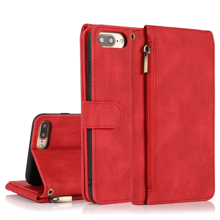 Skin-feel Crazy Horse Texture Zipper Wallet Bag Horizontal Flip Leather Case with Holder & Card Slots & Wallet & Lanyard, For iPhone 6, For iPhone 6 Plus, For iPhone SE 2022 / SE 2020 / 8 / 7, For iPhone 8 Plus / 7 Plus