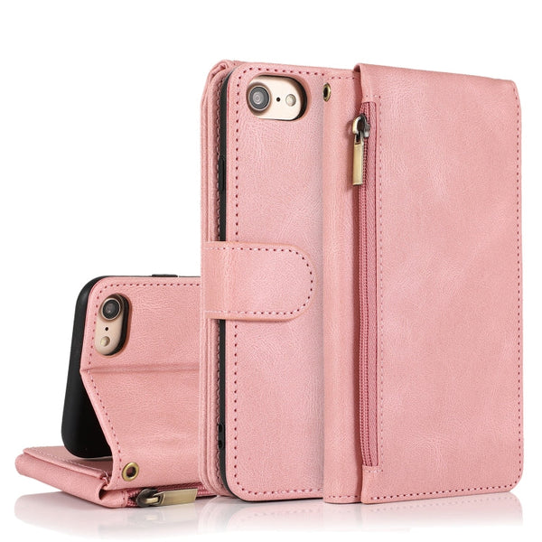 Skin-feel Crazy Horse Texture Zipper Wallet Bag Horizontal Flip Leather Case with Holder & Card Slots & Wallet & Lanyard, For iPhone 6, For iPhone 6 Plus, For iPhone SE 2022 / SE 2020 / 8 / 7, For iPhone 8 Plus / 7 Plus