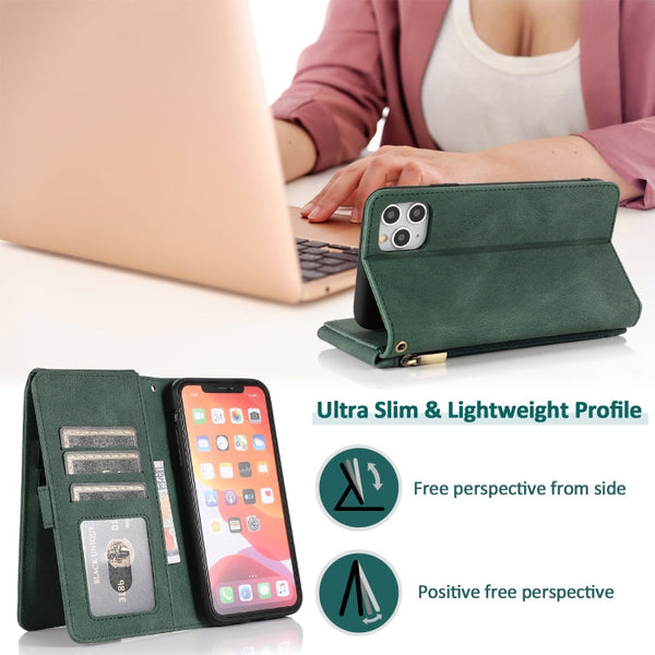Skin-feel Crazy Horse Texture Zipper Wallet Bag Horizontal Flip Leather Case with Holder & Card Slots & Wallet & Lanyard, For iPhone 11 Pro, For iPhone 11 Pro Max, For iPhone 12 mini, For iPhone 12 / 12 Pro
