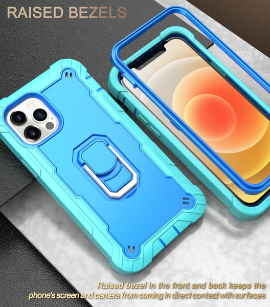PC + Rubber 3-layers Shockproof Protective Case with Rotating Holder, For iPhone 12 Mini, For iPhone 12 / 12 Pro