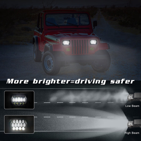 7 inch(5X7)/(7X6) H4 DC 9V-30V 30000LM 300W 8LEDs Car Square Shape LED Headlight Lamps for Jeep Wrangler