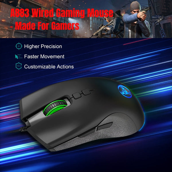 HXSJ A883 7 Keys 6400DPI RGB Light Mechanical Gaming Wired Mouse