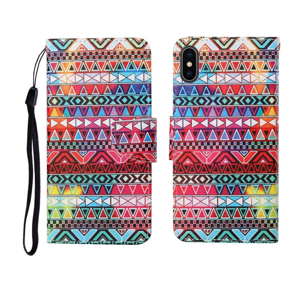 Painted Pattern Horizontal Flip Leathe Case, For iPhone X