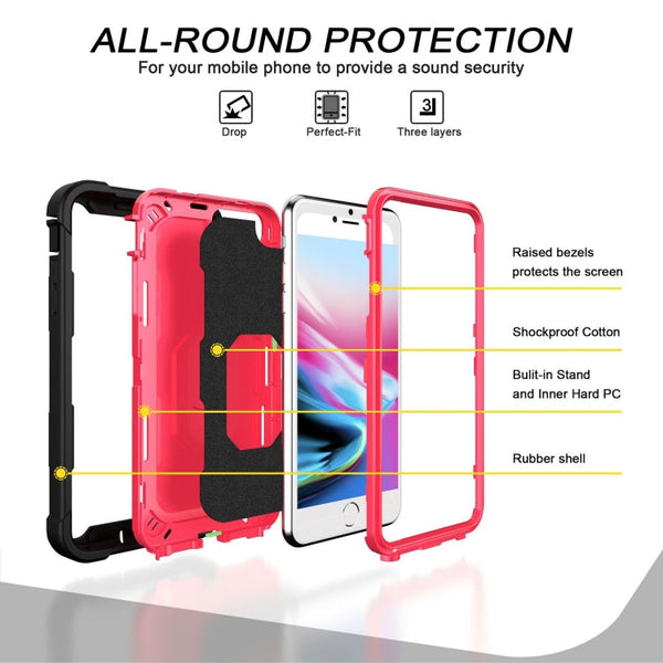 PC + Rubber 3-layers Shockproof Protective Case with Rotating Holder, For iPhone 8 Plus / 7 Plus, For iPhone 11