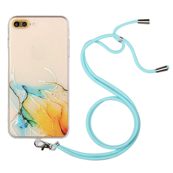 Hollow Marble Pattern TPU Shockproof Protective Case with Neck Strap Rope, For iPhone 6, For iPhone 6 Plus, For iPhone SE 2022 / SE 2020 / 8 / 7, For iPhone 8 Plus / 7 Plus