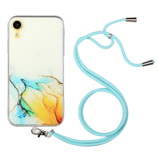Hollow Marble Pattern TPU Shockproof Protective Case with Neck Strap Rope, For iPhone XS / X, For iPhone XR, For iPhone XS Max, For iPhone 11