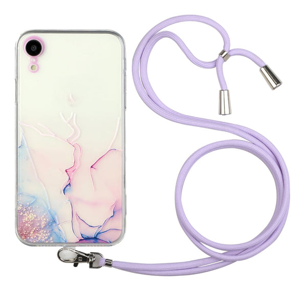 Hollow Marble Pattern TPU Shockproof Protective Case with Neck Strap Rope, For iPhone XS / X, For iPhone XR, For iPhone XS Max, For iPhone 11