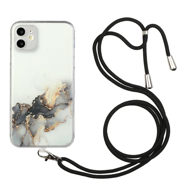 Hollow Marble Pattern TPU Shockproof Protective Case with Neck Strap Rope, For iPhone XS / X, For iPhone XR, For iPhone XS Max, For iPhone 11