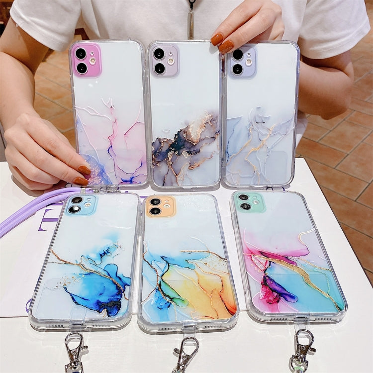 Hollow Marble Pattern TPU Shockproof Protective Case with Neck Strap Rope, For iPhone 11 Pro, For iPhone 11 Pro Max, For iPhone 12 mini, For iPhone 12 Pro