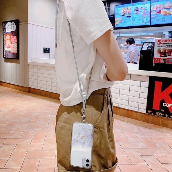 Hollow Marble Pattern TPU Shockproof Protective Case with Neck Strap Rope, For iPhone 12 Pro Max