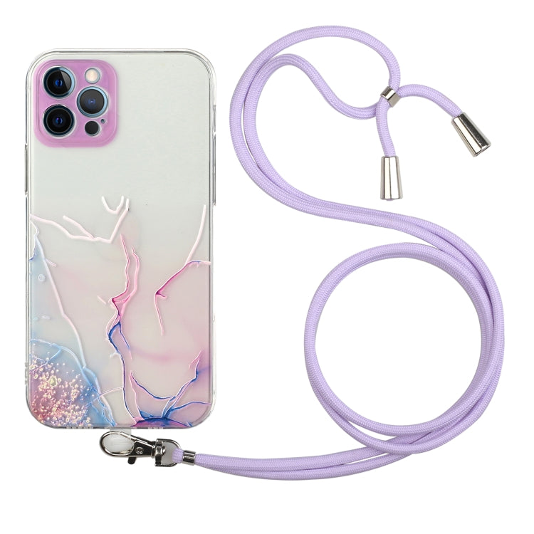 Hollow Marble Pattern TPU Shockproof Protective Case with Neck Strap Rope, For iPhone 12 Pro Max