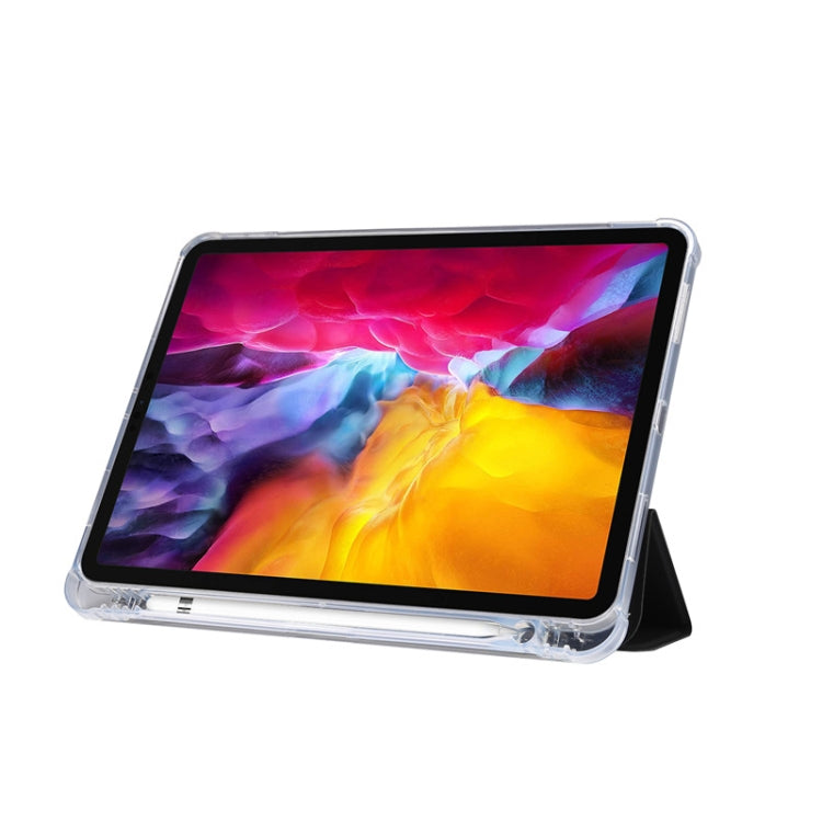 Three-folding Electric Pressed Skin Texture Horizontal Flip Shockproof Transparent TPU + PU Leather Case with Holder & Pen Slot & Sleep / Wake-up Function