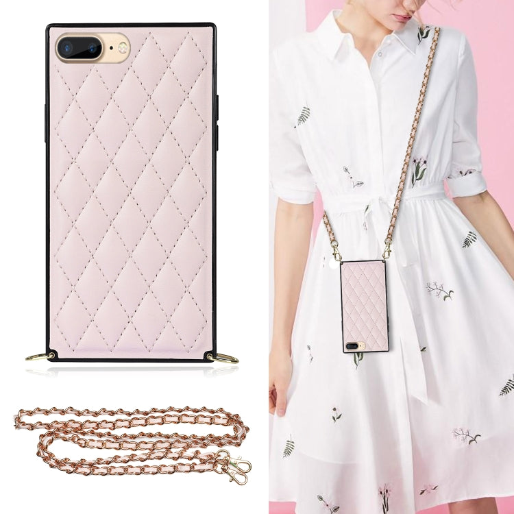 Elegant Rhombic Pattern Microfiber Leather +TPU Shockproof Case with Crossbody Strap Chain, For iPhone SE 2022 / SE 2020 / 8 / 7, For iPhone 8 Plus / 7 Plus, For iPhone X / XS, For iPhone XR