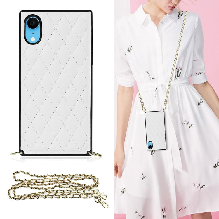 Elegant Rhombic Pattern Microfiber Leather +TPU Shockproof Case with Crossbody Strap Chain, For iPhone SE 2022 / SE 2020 / 8 / 7, For iPhone 8 Plus / 7 Plus, For iPhone X / XS, For iPhone XR