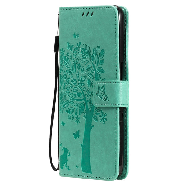 Tree & Cat Pattern Pressed Printing Horizontal Flip PU Leather Case with Holder & Card Slots & Wallet & Lanyard, For OPPO A93 5G / A74 5G, For OPPO A94 4G / F19 Pro / Reno 5F