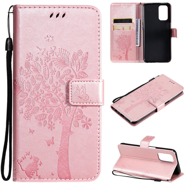 Tree & Cat Pattern Pressed Printing Horizontal Flip PU Leather Case with Holder & Card Slots & Wallet & Lanyard, For OPPO A93 5G / A74 5G, For OPPO A94 4G / F19 Pro / Reno 5F