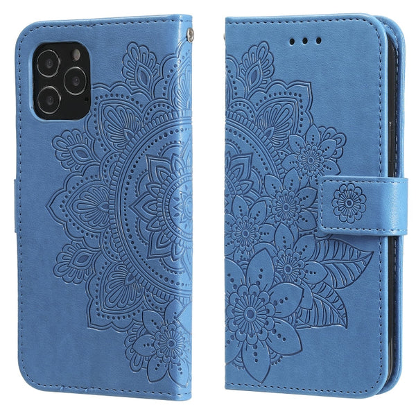 7-petal Flowers Embossing Pattern Horizontal Flip PU Leather Case with Holder & Card Slots & Wallet & Photo Frame, For iPhone 11, For iPhone 11 Pro, For iPhone 11 Pro Max, For iPhone 12 mini