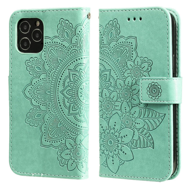 7-petal Flowers Embossing Pattern Horizontal Flip PU Leather Case with Holder & Card Slots & Wallet & Photo Frame, For iPhone 11, For iPhone 11 Pro, For iPhone 11 Pro Max, For iPhone 12 mini
