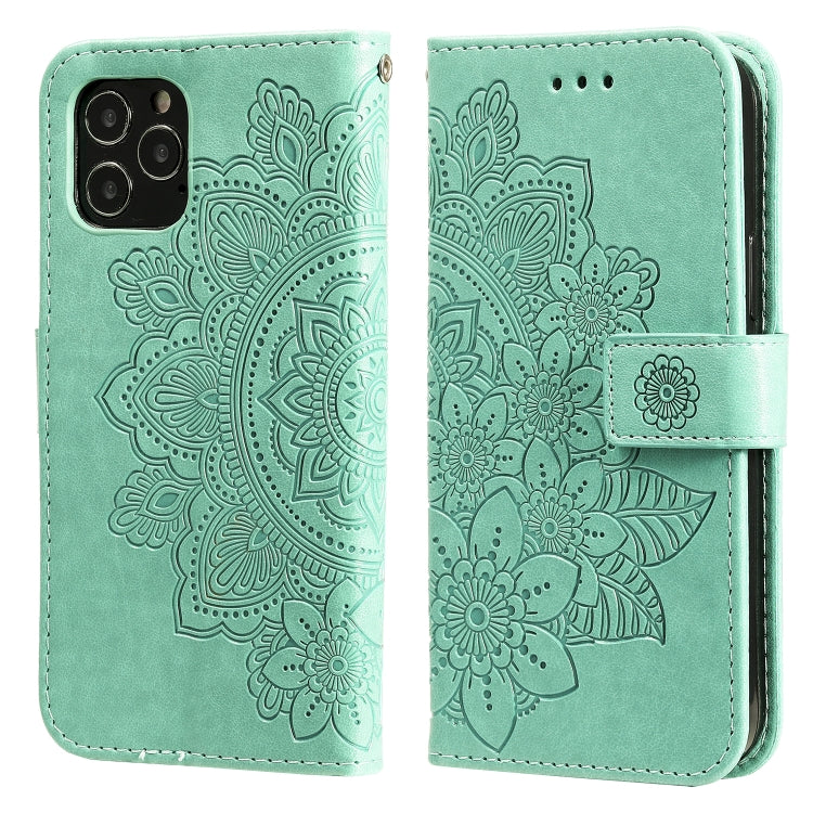 7-petal Flowers Embossing Pattern Horizontal Flip PU Leather Case with Holder & Card Slots & Wallet & Photo Frame, For iPhone 11, For iPhone 11 Pro, For iPhone 11 Pro Max, For iPhone 12 mini