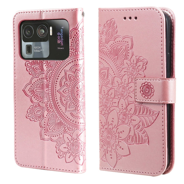 7-petal Flowers Embossing Pattern Horizontal Flip PU Leather Case with Holder & Card Slots & Wallet & Photo Frame, For Xiaomi Mi 11 Ultra, For Xiaomi Mi 11 Lite, For Xiaomi Poco M3 / Redmi Note 9 4G, For Xiaomi Mi 11 Pro