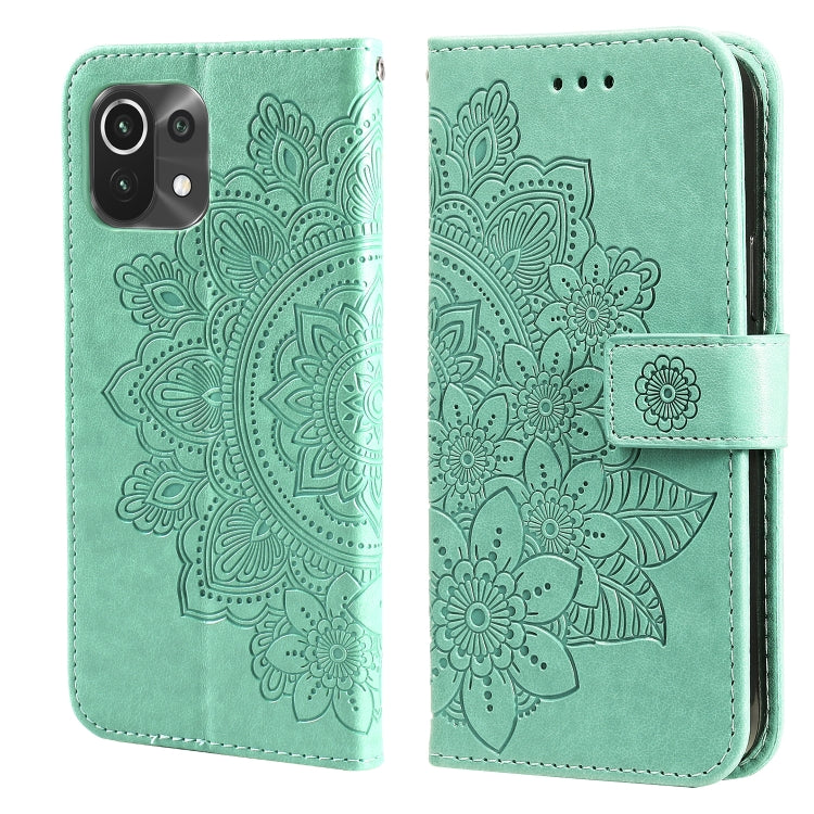 7-petal Flowers Embossing Pattern Horizontal Flip PU Leather Case with Holder & Card Slots & Wallet & Photo Frame, For Xiaomi Mi 11 Ultra, For Xiaomi Mi 11 Lite, For Xiaomi Poco M3 / Redmi Note 9 4G, For Xiaomi Mi 11 Pro