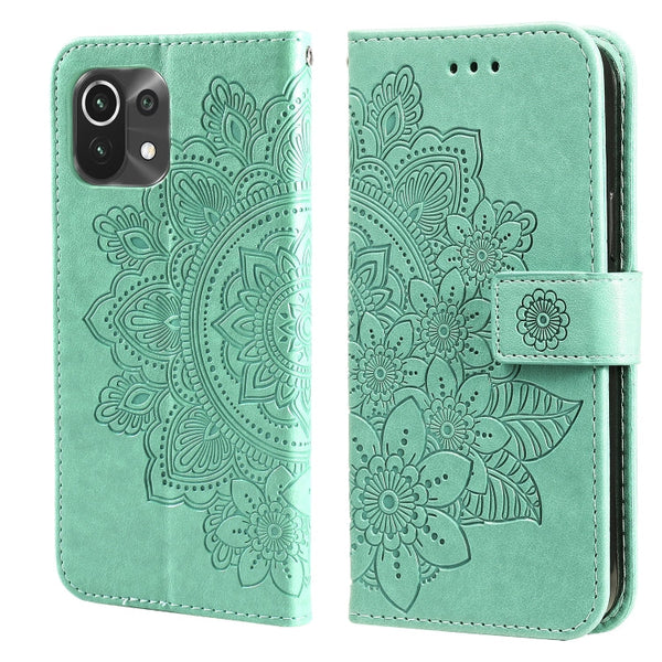 7-petal Flowers Embossing Pattern Horizontal Flip PU Leather Case with Holder & Card Slots & Wallet & Photo Frame, For Xiaomi Mi 11 Ultra, For Xiaomi Mi 11 Lite, For Xiaomi Poco M3 / Redmi Note 9 4G, For Xiaomi Mi 11 Pro