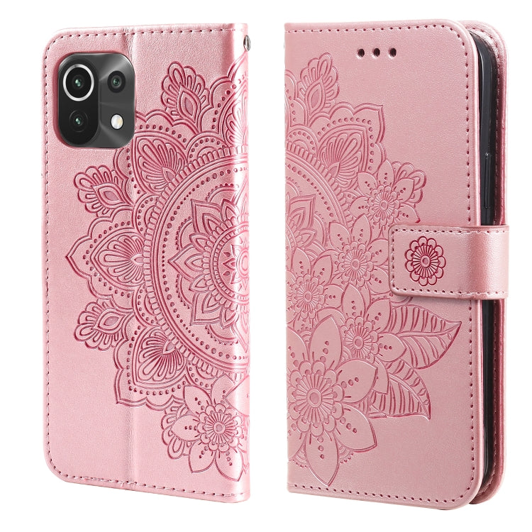 7-petal Flowers Embossing Pattern Horizontal Flip PU Leather Case with Holder & Card Slots & Wallet & Photo Frame, For Xiaomi Mi 11 Ultra, For Xiaomi Mi 11 Lite, For Xiaomi Poco M3 / Redmi Note 9 4G, For Xiaomi Mi 11 Pro