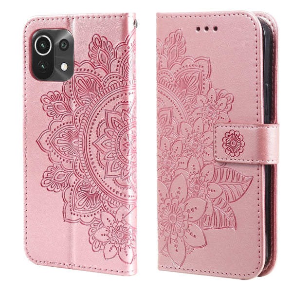 7-petal Flowers Embossing Pattern Horizontal Flip PU Leather Case with Holder & Card Slots & Wallet & Photo Frame, For Xiaomi Mi 11 Ultra, For Xiaomi Mi 11 Lite, For Xiaomi Poco M3 / Redmi Note 9 4G, For Xiaomi Mi 11 Pro